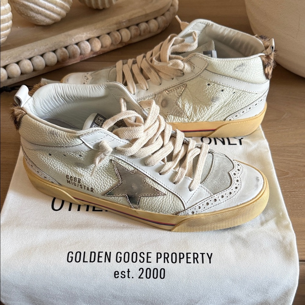 Golden Goose Cream and Gray High-Tops
